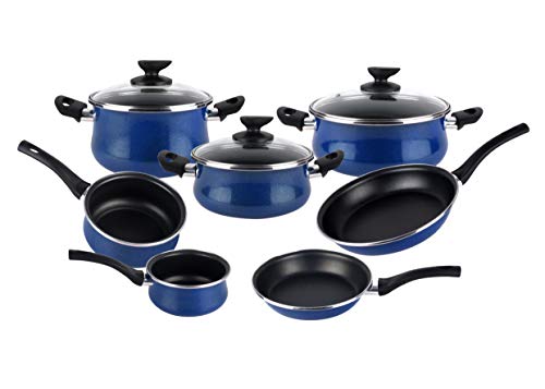 Magefesa Paula - Batteria Di Pentole 10 Pezzi, In Acciaio Vetrificato Esterno Blu, Antiaderente Bistrato, Adatta A Tutti I Tipi Di Piani Cottura, Sopr