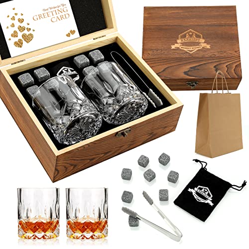 Exreizst Whisky Stones, Whisky Glass Gift Set, Whisky Rocks Chilling Stones In Scatola Di Legno Fatta A Mano – Fresco Senza Diluizione – Whisky Bicchi