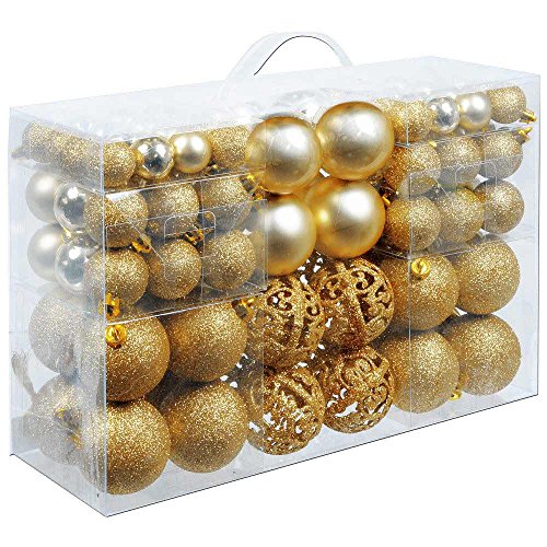 Bakaji Confezione 100 Palline Di Natale Diametro 3/4/6 Cm Addobbi E Decorazioni Per Albero Di Natale (Oro)