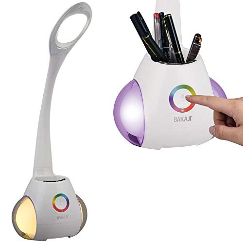 Bakaji Lampada Da Tavolo Luce Led Dimmerabile Accensione Touch Con Luce D'Atmosfera Rgb Con Cambio Colore E Portapenne Collo Regolabile Dimensione 58 