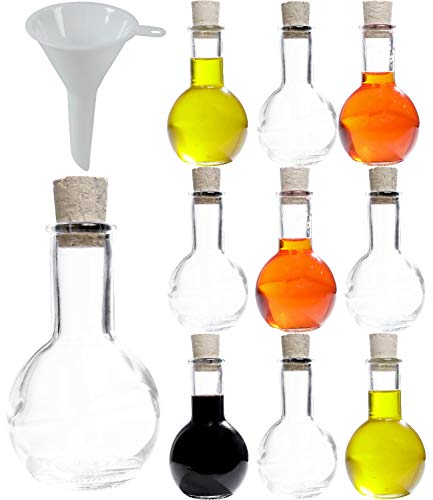 Viva Haushaltswaren Tulipano - 10 Bottigliette In Vetro Con Tappo In Sughero, 100 Ml, Idea Regalo Per Gli Ospiti, Con Imbuto Del Diametro Di 5 Cm