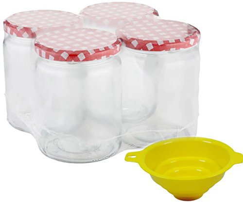 Viva Per La Casa # 61008 # 4 Barattoli Da 540 Ml, Con Tappo A Vite, Incluso Un Riempimento Imbuto Per Conserve, Vetro, Trasparente, 8.5 X 8.5 X 12 Cm