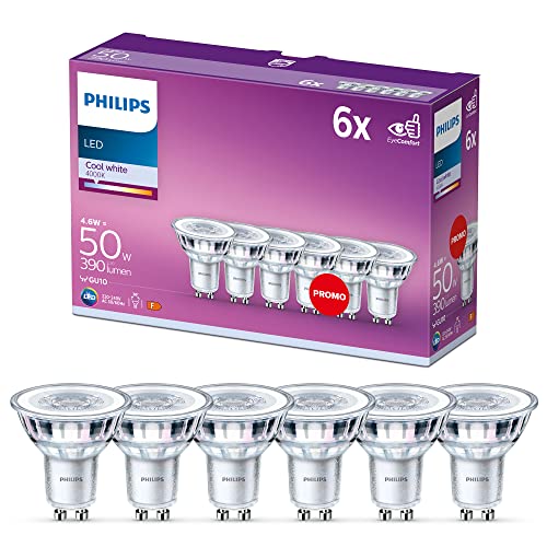 Philips Led, Faretto, 6 Pz, Equivalente A 50W, Attacco Gu10, Luce Bianca Fredda