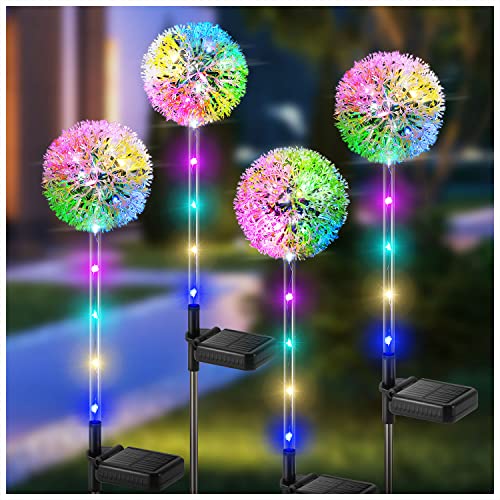 Bucasa Lampade Solari Da Giardino, 4 Pezzi Luci Esterno Dandelion Con Cambio Di Colore Led, Ip65 Impermeabile Fiore Per Prato, Balcone, Halloween Deco