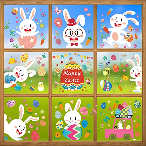 Decorazioni Pasquali Per La Casa, 211 Adesivi Pasquali Per Finestre Con Coniglietto Dell'Uovo Di Pasqua, 9 Foglie Vetrofanie Pasquali Easter Decorazio