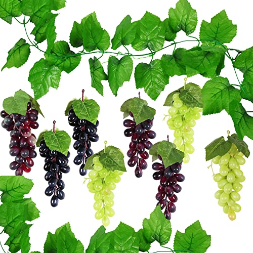 Na Woohome Uva Artificiale, 8 Grappoli Plastica Uva Decorazione Di Frutti Uva Artificiale Con 2 Pz Foglie Uve Decorative Frutta Artificiale Adatta Dec