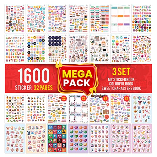 Colortouch Mega Sticker Pack,1600 Adesivi Per Album Per Bambini, Adulti, Bambini, Ragazze, Collezione Di Adesivi Per Computer Portatile, Pianificatore