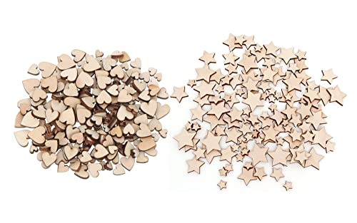 Lahviuu 200 Pcs Stella Di Legno Cuori Legno Cuoricini Legno Stelline Scintillanti Natale Decorazioni Dischi Legno Decorazioni Natalizie Tavola,Per Mat