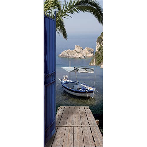 Plage 141007 Adesivo Per Pareti E Porte, Formato Grande, Trompe L'Oeil Porta- Vista Mare, 204 X 83 Cm