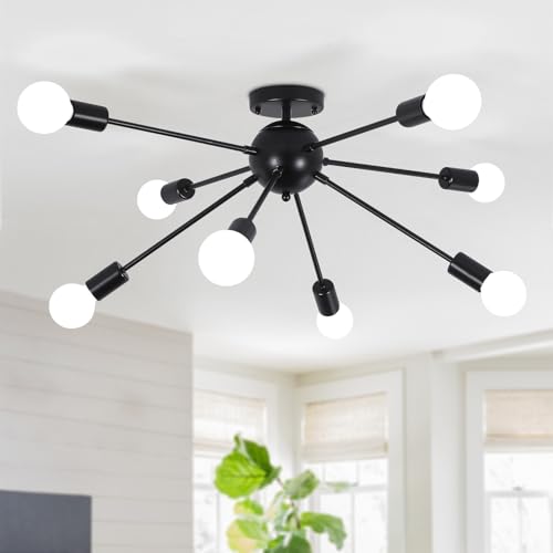 Ashuaqi Lampadario Soggiorno Nero, 8 Luci Lampadari Moderni, Base E27 Lampadario Industrial Plafoniera Soffitto Sputnik Lampadario Per Camera Da Letto
