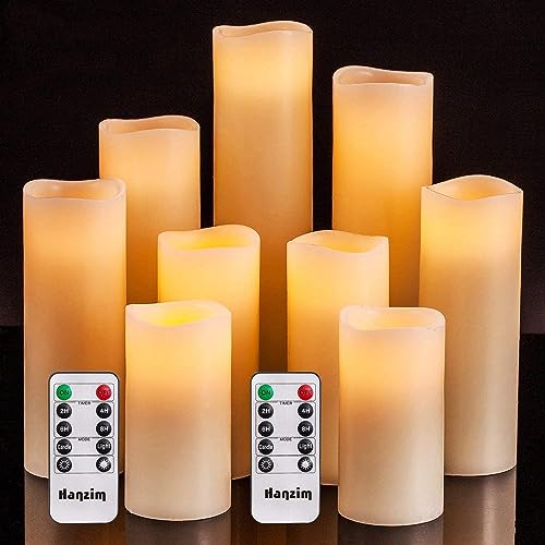 Hanzim Candele Led,Set Di 9 Candele Decorative(4’’5’’6’’7’’8’’, 300 Ore Di Candele Senza Fiamma Con Telecomando A 10 Tasti. Fiamma Led Lampeggiante,Re