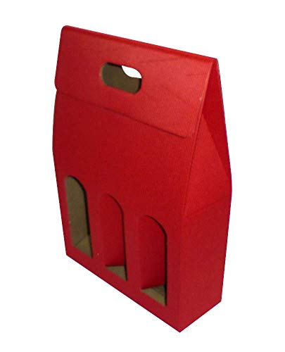 Imballaggi Alimentari Pz 20 Scatola Rossa Portabottiglia (3 Bottiglie) In Cartone Ondulato Red Box For Bottles Busta In Carta