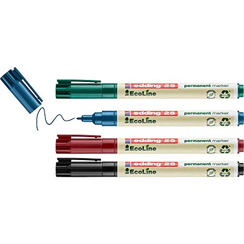 Edding Astuccio 4 Marcatori Permanente 25 Ecoline Punta Tonda 1.0Mm Ne/Bl/Ro/Ve