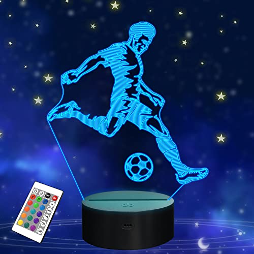 Fullosun Soccer Night Light, 3D Optical Illusion Lamp For Soccer Fan, Idea Birthday Xmas Gifts For Sport Fan Boys Girls With Remote Control 16 Color C