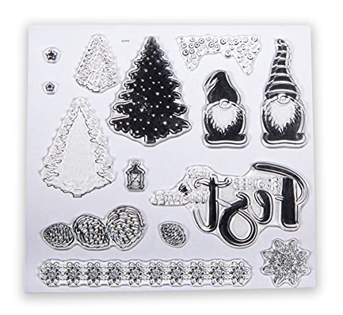 Rayher Clear Stamps Set Timbri Trasparenti In Silicone, Tavoletta 102,5X97Mm, 14 Motivi Invernali E Natalizi, Gnomi, Per Scrapbooking E Decoro, Biglie