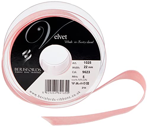 Berisfords Nastro In Velluto, Rosa Polverosa, 10,2 X 3 X 10,2 Cm