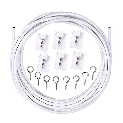 Xcozu Filo Per Tende Con 6 Ganci Autoadesivi, Filo Per Tende E Con 4 Pezzi Golfari E 4 Pezzi Ganci A Vite Per Tende Set Di Ganci Per Tende (3 M, 4 Pai