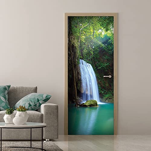 Crearreda Adesivi Per Porte In Pvc Premium, Door Cover Cascata Verde, Applicazione Facile E Senza Bolle, Rivestimenti Per Porte Da Interno 83 X 210 Ri