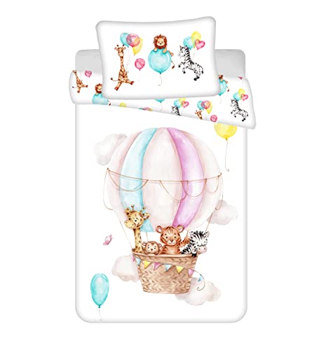 Set Di Biancheria Da Letto Per Bambini Con Mongolfiera, Copripiumino 100 X 135 Cm, Federa 40 X 60 Cm, Cotone