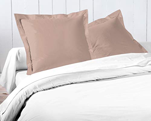Home Linge Passion - Lot De 2 Taies D'Oreiller 100 % Coton 63 X 63 Cm Finition Oxford (Volant Plat Piqué) - Rose Poudré