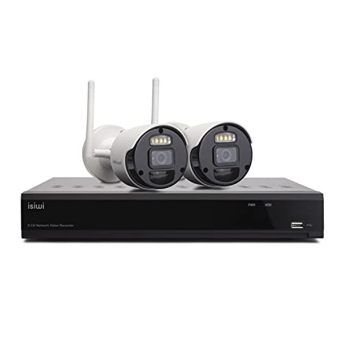 Isiwi Connect S2 Kit Videosorveglianza Wifi Per Uso Interno/Esterno. Sistema Di Sicurezza Nvr 8Mp 8 Ch + 2 Telecamere 2Mp,Ip66,Visione Notturna,Rileva