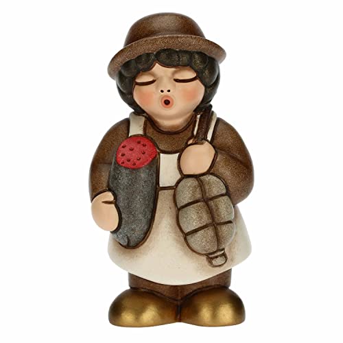 Thun - Presepe 2022 - Statuina Presepe Salumiere In Ceramica Decorata A Mano, Versione Vestito Marrone - Linea Presepe Classico - 4,3X4,5X8 Cm H