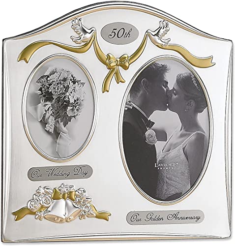 Lawrence Frames Cornice Portafoto A 2 Aperture, Placcata In Argento Satinato E Ottone, Design Per 50° Anniversario, 4 X 7 Cm
