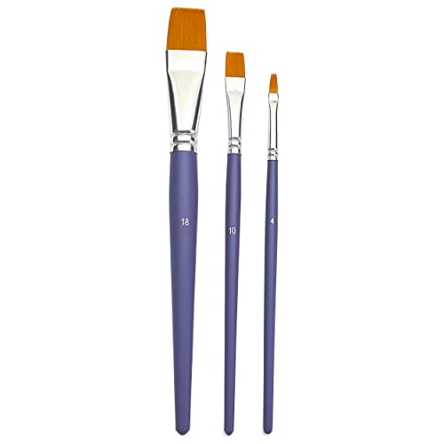 Pebeo 951120 - Set Di 3 Pennelli Con Setole In Poliammide Color Oro, Punta Piatta, N°4, 10, 18