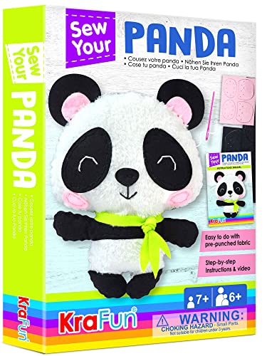 Krafun Panda Animal Kit Da Cucito Per Bambini Principianti My First Art & Craft, Include Panda Bambola Peluche, Istruzioni E Materiali In Feltro Peluc