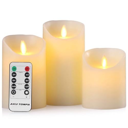 Aku Tonpa Led Candles Light 4" 5" 6" Pack Of 3 Pillar Battery Operated Flameless