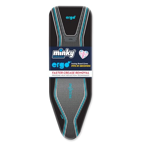 Minky Ergo - Copriasse Da Stiro Elasticizzato Extra Spesso, Nero, 122 X 38 Cm