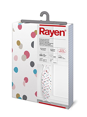 Rayen - Copriasse Da Stiro, Universale, 3 Strati: Doppio Strato Di Schiuma E Tessuto Di Cotone Stampato Al 100%, Gamma Basic Plus, Stampa Bianca E Cor