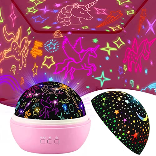 Unicorno Giocattoli Bambina 3-8 Anni, 360° Rotazione Proiettore Bambini Stelle Luce Notturna Bambini Unicorno Giocattolo, Unicorno Bambina Regalo Rega