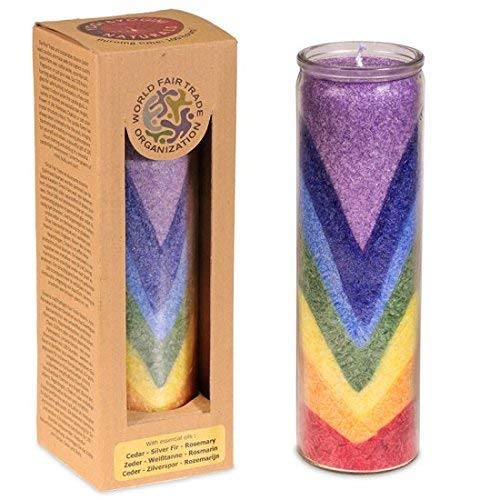 Manibhadra 7 Chakra Arcobaleno Profumato Candela Con Oli Essenziali Stearin Commercio Equo Solidale 100Hr Burn 21Cm