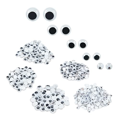 Relaxdays Occhi Adesivi Per Lavoretti, Occhietti Mobili Per Bricolage & Fai Da Te, 5 Misure, 5-10 Mm, Bianco/Nero, 1000 Pz