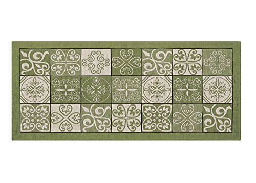 Biancheriaweb Tappeto Cucina Antiscivolo Lavabile, Passatoia Cucina Misura 55X190 Cm, Tappeto Cucina Made In Italy Con Disegno Maiolica Verde, Tappeto