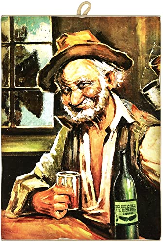 Kustom Art Quadro Quadretto Stile Vintage Il Bevitore Di Teomondo Scrofalo Da Collezione Stampa Su Legno. Per Arredamento Ristorante Pizzeria Bar Hote