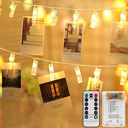 Mitening 40 Leds Foto Clip, 8 Modalità Luci Per Foto Luci Della Stringa Batteria/Usb Alimentato Polaroid Mollette Lucine Led Decorative Per Camere Nat