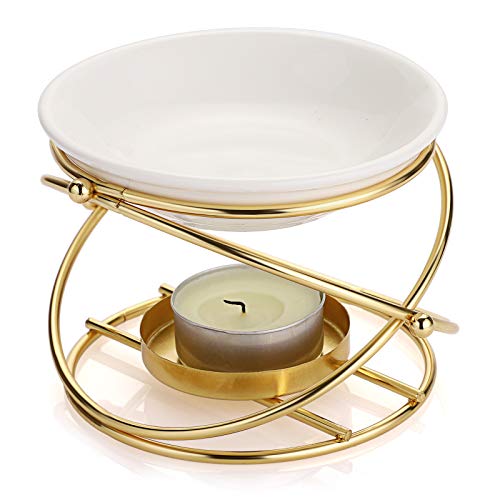 Bstkey Bruciatore Di Cera Per Bruciatore Di Olio Essenziale In Metallo Con Ciotola In Ceramica, Portacandele Decorativo Per La Casa, Diffusore Per Aro