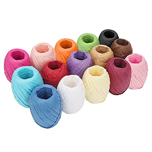 Belle Vous 15Pz Rotolo Rafia Colorata Di Carta - 18 M Per Nastro Raffia Colorata In 15 Colori - Spago Rafia Naturale Colorata Per Confezioni Regalo, D