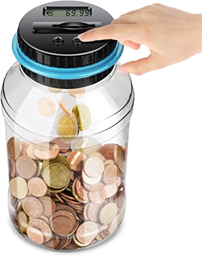 Salvadanaio Digitale Contatore Automatico Di Monete Salvadanaio Contenitore Con Display Lcd E Grande Capacità Per Bambini Adulti (1,8 Litri)