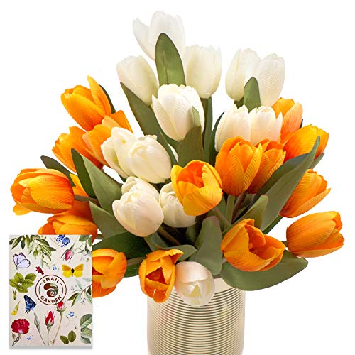 Snail Garden Fiori Di Tulipani Artificiali,4 Mazzi Di Tulipani Artificiali Con Biglietto Di Auguri, Miglior Decorazione Per La Casa, L'Ufficio, La Fes