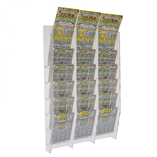 Designplex Espositore Porta Schedine E Gratta E Vinci Da Parete In Plexiglass Trasparente A 18 Tasche - Misure: 33 X 9 X H55 Cm