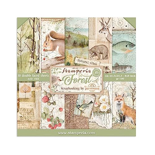 Stamperia International Kft Sbbs06 10 Fogli Double-Face Bosco Multicolore, Carta, 20.3 X 20.3 (8" X 8")