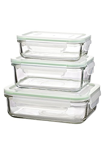 Glasslock (Gl-640, 1 X 400 Ml, 1 X 715 Ml, 1 X 1000 Ml) Rettangolare Contenitore Alimentare In Vetro - Tipo Di Microonde
