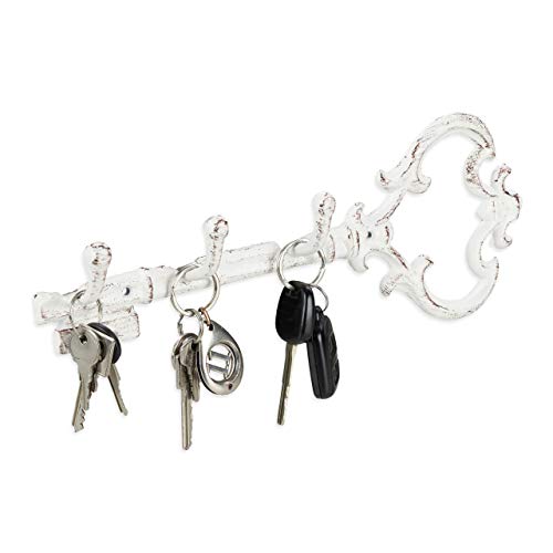 Relaxdays Portachiavi Da Muro, 3 Ganci Porta Chiavi Da Parete A Forma Di Chiave, Decorativo, 12,5X33X4,5 Cm, Bianco
