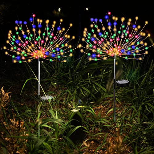 Xrr Luci Solari Da Giardino 2 Pezzi 120 Luci A Led A Energia Solare Fuochi D'Artificio - Solari Giardino Luci Starburst - Luci Fatate Natalizie Per Pa