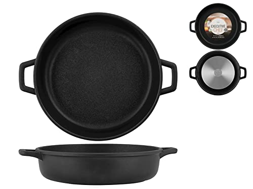 Home Granchef H&H Tegame Fus Antiaderente Ex/Chef 2 Manici Cm32 Pentole Cucina, Alluminio Pressofuso, Nero, 32 Cm