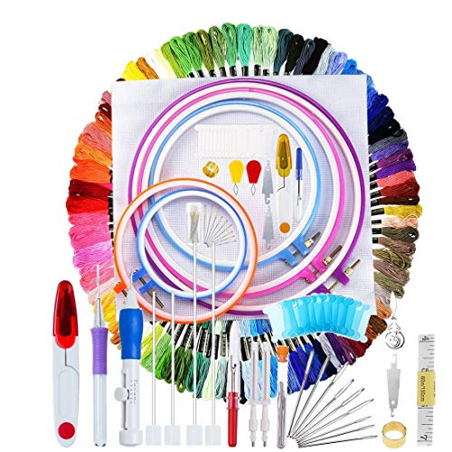 140 Pezzi Ricamo Cross Stitching Punch Needle Kit, Gamma Completa Di Ricamo Starter Kit Con Magic Ricamo Penna Punch Needle