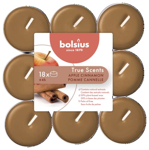 Bolsius True Scents Tealights Profumati In Aluminium Cup - Fragranza Mela E Cannella - Set Di 18 Pezzi - Colore Caramello - Lunga Durata Di 4 Ore - Ca